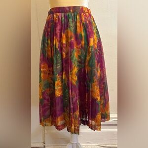 Pleated Floral Midi Skirt in Purple, Orange & Green